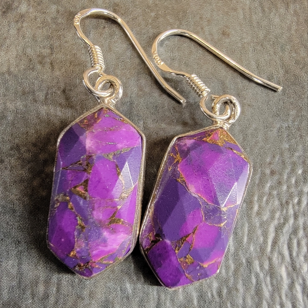 Native Mohave Mountain Matrix Copper Turquoise Gemstone Sterling Silver Earrings